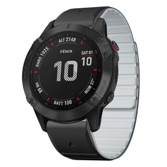 Per Garmin Fenix ​​6X / 6X Pro cinturino in silicone magnetico a sgancio rapido da 26 mm bicolore (nero + grigio)