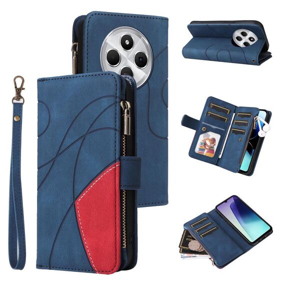Per Redmi 14C 4G Global Dual-color 9 Card Slots Zipper Wallet Custodia per telefono in pelle (blu)