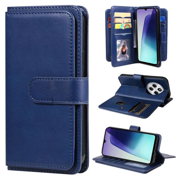 Per Redmi 14C 4G Global Multi-Function Wallet 10 Card Slots Custodia per telefono in pelle (blu scuro)
