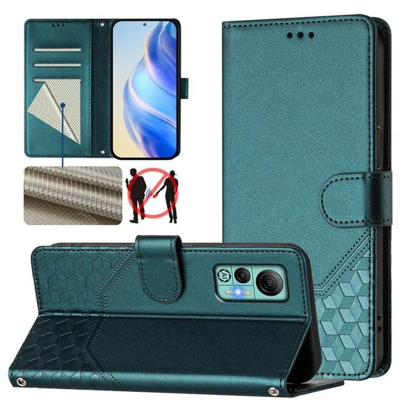 Per Ulefone Note 14 Custodia per telefono in pelle con stampa a nido d'ape RFID (verde pavone)