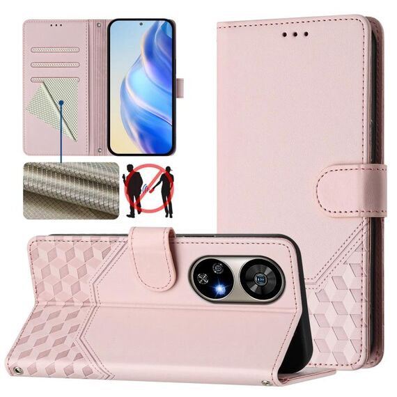 Per Ulefone Note 17 Pro Custodia per telefono in pelle con stampa a nido d'ape RFID (rosa)