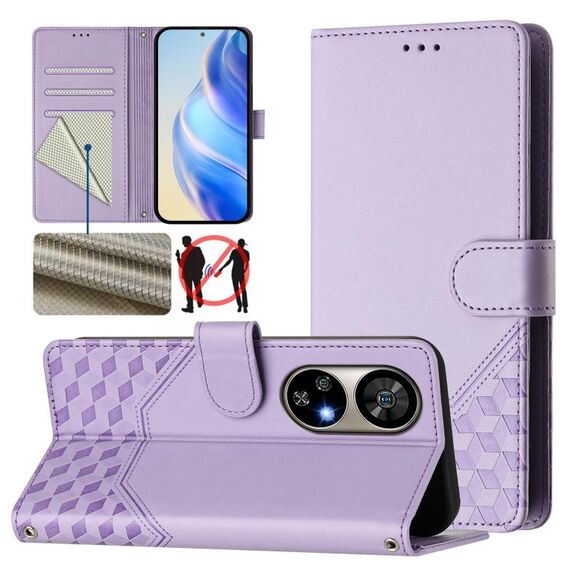 Per Ulefone Note 17 Pro Custodia per telefono in pelle con stampa a nido d'ape RFID (viola chiaro)