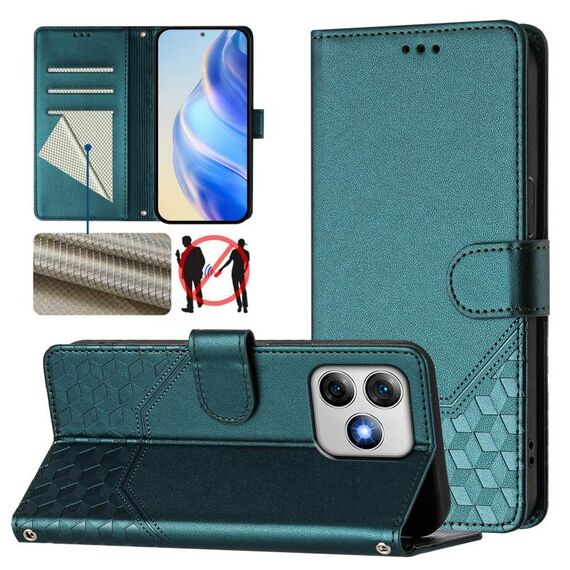 Per Ulefone Note 18 Ultra Custodia per telefono in pelle con stampa a nido d'ape RFID (verde pavone)