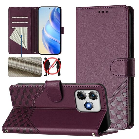 Per Ulefone Note 18 Ultra Custodia per telefono in pelle con stampa a nido d'ape RFID (viola)