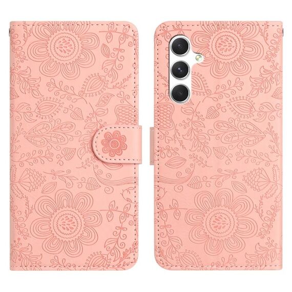 Per Samsung Galaxy S23 FE 5G Custodia in pelle con motivo floreale in rilievo (rosa)