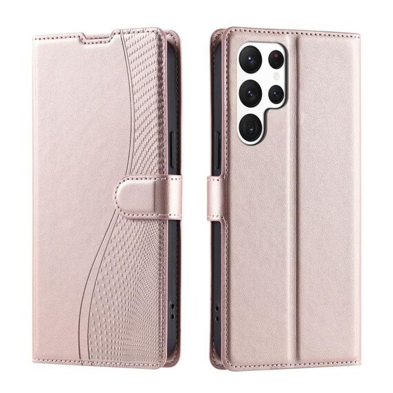 Per Samsung Galaxy S22 Ultra 5G Voltage Custodia per telefono in pelle ultra sottile a pois (oro rosa)