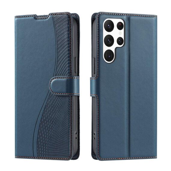 Per Samsung Galaxy S22 Ultra 5G Voltage Custodia per telefono in pelle ultrasottile a pois (blu)