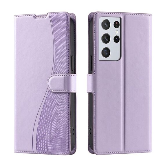Per Samsung Galaxy S21 Ultra 5G Voltage Custodia per telefono in pelle ultrasottile a pois (viola)