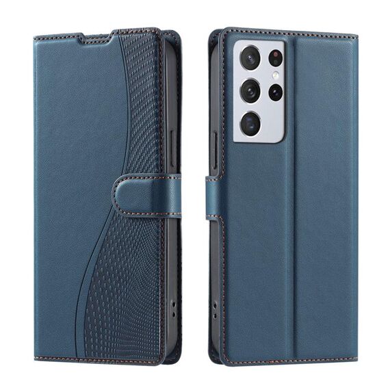 Per Samsung Galaxy S21 Ultra 5G Voltage Custodia per telefono in pelle ultrasottile a pois (blu)