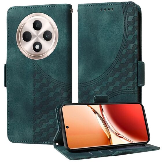 Per OPPO Reno12 F 4G Custodia in pelle con motivo a rombi in rilievo e stelle (verde)