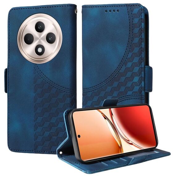 Per OPPO Reno12 F 4G Custodia in pelle con motivo a rombi in rilievo e stelle (blu)