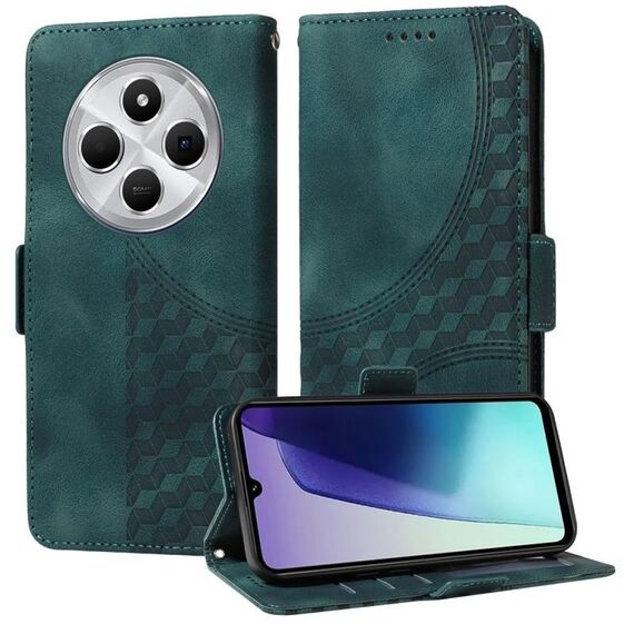Per Redmi 14C 4G Custodia per telefono in pelle con motivo a rombi in rilievo e stelle (verde)