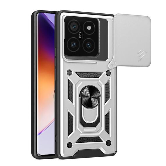Per Xiaomi 14T Pro 5G Custodia per fotocamera scorrevole TPU Hybrid PC Phone Case (Argento)