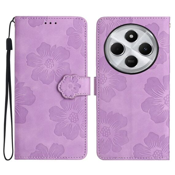 Per Redmi 14C 4G Custodia in pelle con motivo a rilievo floreale (viola)