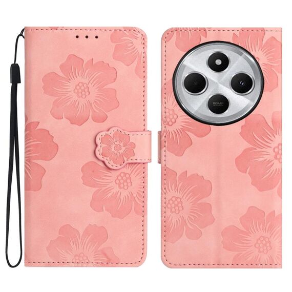 Per Redmi 14C 4G Custodia in pelle con motivo a rilievo floreale (rosa)