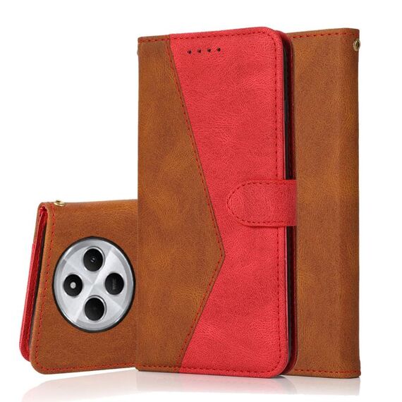 Per Redmi 14C 4G Custodia per telefono in pelle con cuciture bicolore (marrone rosso)