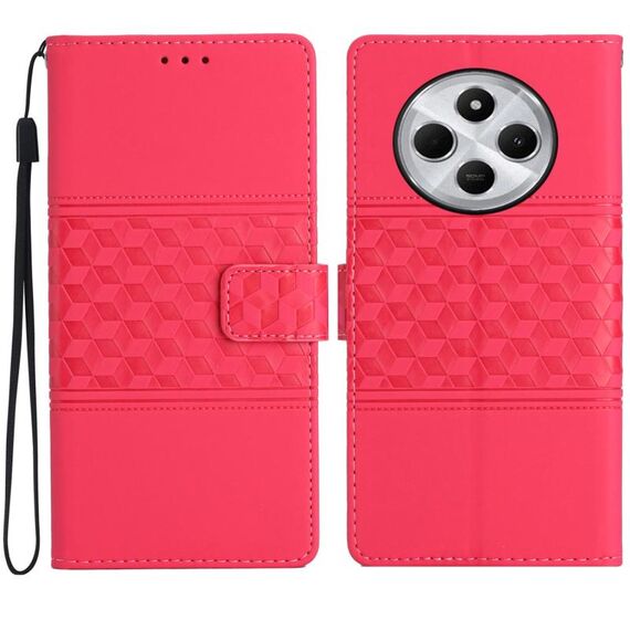 Per Redmi 14C 4G Custodia in pelle con effetto pelle goffrata a diamante (rosso)