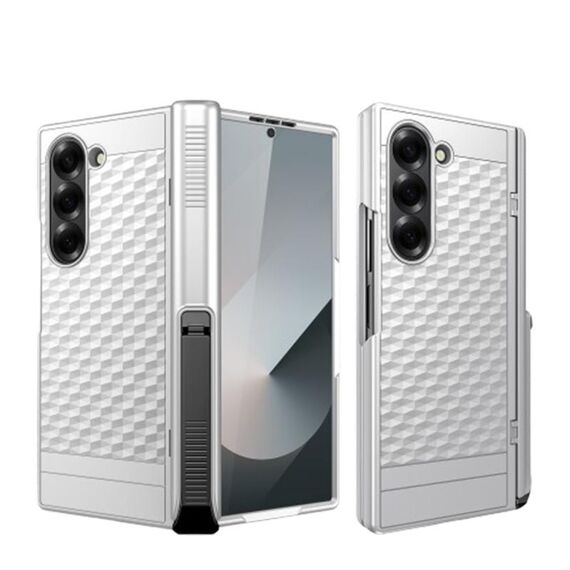 Per Samsung Galaxy Z Fold6 Custodia per telefono con cerniera a cubo integrata con supporto a molla (argento)