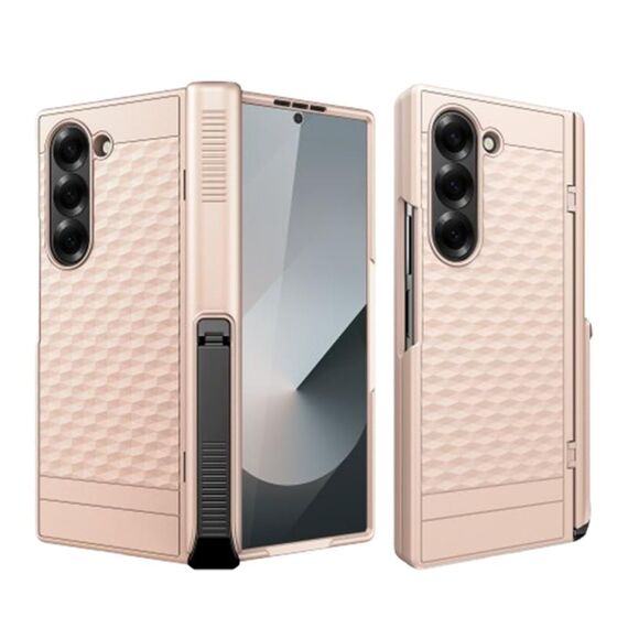 Per Samsung Galaxy Z Fold6 Custodia per telefono con cerniera a cubo integrata con supporto a molla (oro rosa)