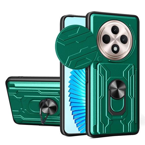 Per OPPO Reno12 F 5G Custodia per telefono con schermo scorrevole globale in TPU+PC con slot per schede (verde scuro)
