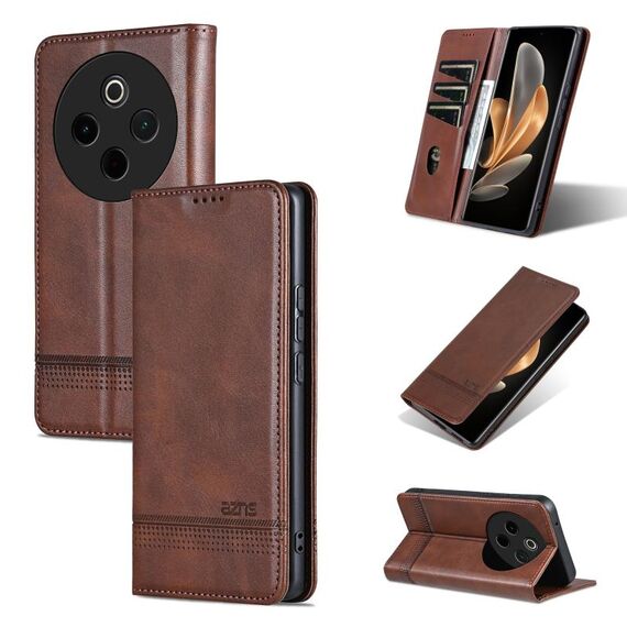 Per vivo Y300 Pro AZNS Custodia per telefono in pelle di vitello con texture magnetica (marrone scuro)
