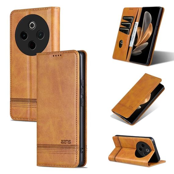 Per vivo Y300 Pro AZNS Custodia per telefono in pelle di vitello con texture magnetica (marrone chiaro)
