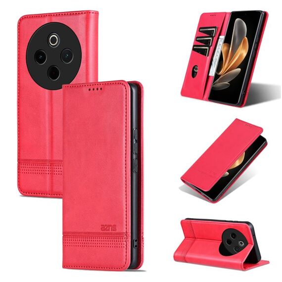 Per vivo Y300 Pro AZNS Custodia per telefono in pelle di vitello con texture magnetica (rosso)