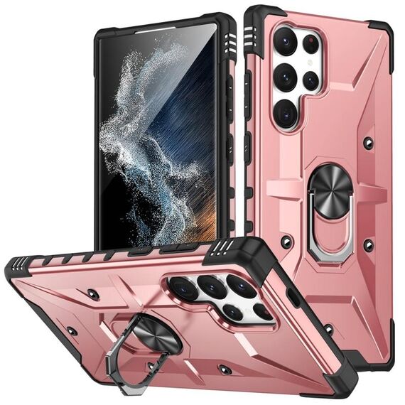 Per Samsung Galaxy S24 Ultra 5G Custodia per telefono con supporto ad anello (oro rosa)