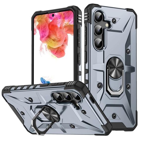 Per Samsung Galaxy S24+ 5G Custodia per telefono con supporto ad anello (grigio)