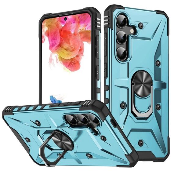 Per Samsung Galaxy S24+ 5G Custodia per telefono con supporto ad anello (azzurro chiaro)