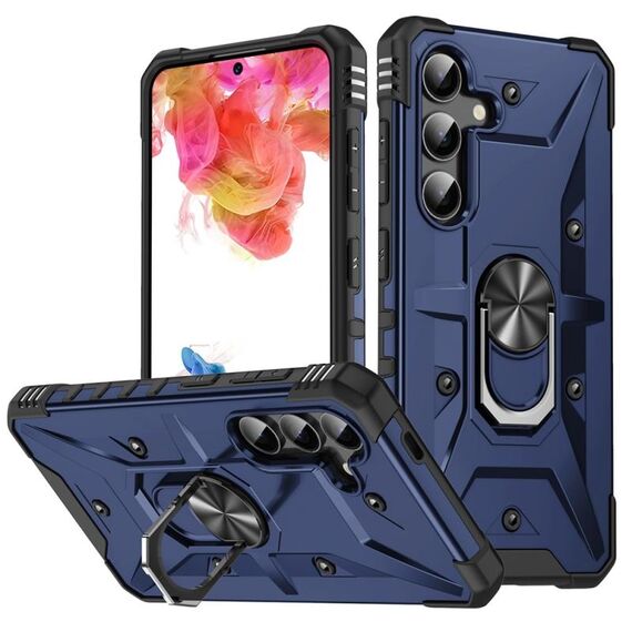 Per Samsung Galaxy S24+ 5G Custodia per telefono con supporto ad anello (blu)