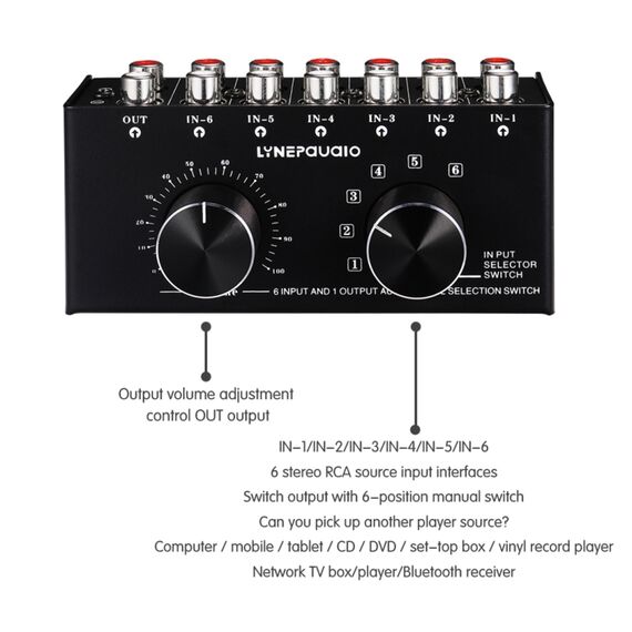 Selettore Audio 6 Ingressi 1 Uscita con Controllo Volume SYA005796 6922769240931