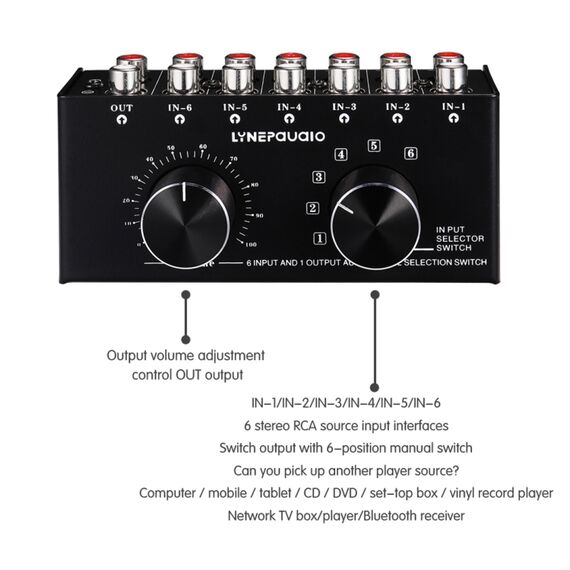 Selettore Audio 6 Ingressi 1 Uscita con Controllo Volume SYA005796 6922769240931