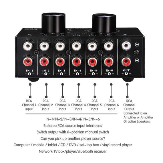 Selettore Audio 6 Ingressi 1 Uscita con Controllo Volume SYA005796 6922769240931