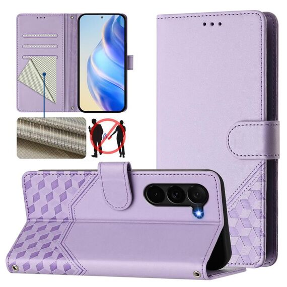 Per Samsung Galaxy Z Fold5 Custodia per telefono in pelle con stampa a nido d'ape RFID (viola chiaro)