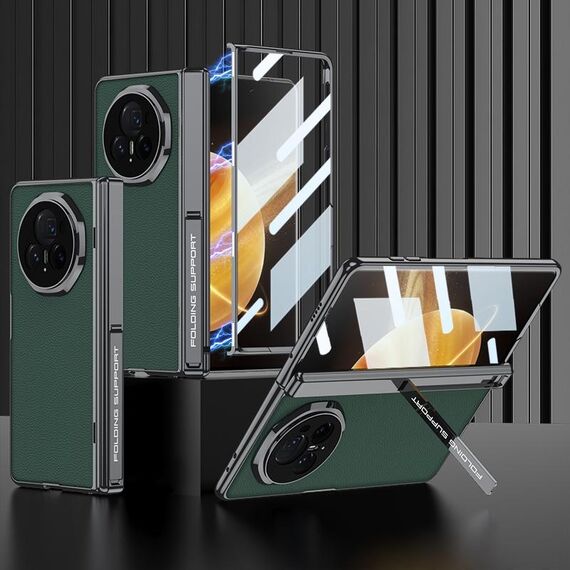 Custodia per telefono in pelle antiurto con cerniera magnetica integrata For Honor Magic V3 GKK (verde)