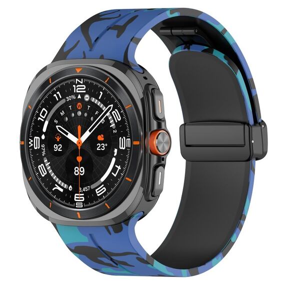 Per Samsung Galaxy Watch Ultra 47mm Cinturino in silicone con fibbia pieghevole magnetica (blu mimetico)