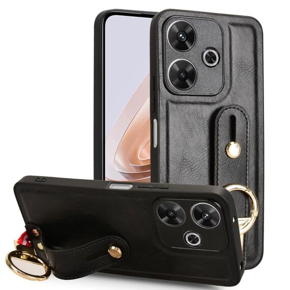 Per Redmi 13 4G / Note 13R Custodia per telefono con cinturino in pelle (nero)