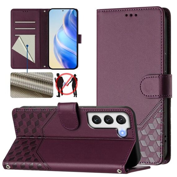 Per Samsung Galaxy S22+ 5G Custodia per telefono in pelle con stampa a nido d'ape RFID (viola)