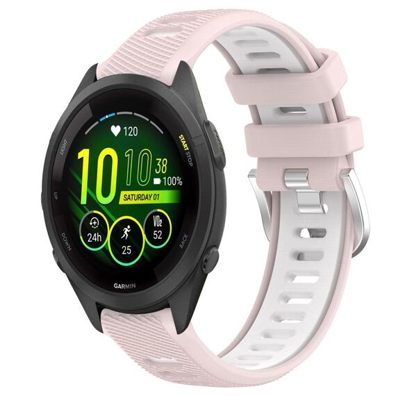 Per Garmin Forerunner 265S 18mm Cinturino sportivo in silicone con fibbia in acciaio bicolore (rosa + bianco)