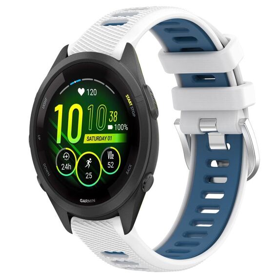 Per Garmin Forerunner 265S Music 18mm Cinturino sportivo in silicone con fibbia in acciaio bicolore (bianco + blu)