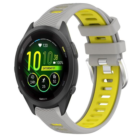 Per Garmin Forerunner 265S Music 18mm Cinturino sportivo in silicone con fibbia in acciaio bicolore (grigio + giallo)
