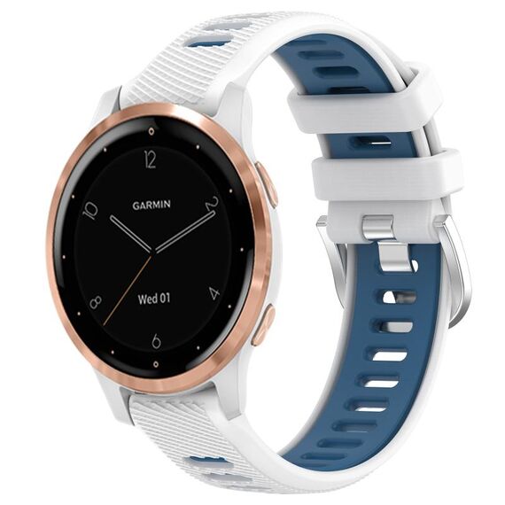 Per cinturino sportivo in silicone con fibbia in acciaio bicolore da 18 mm Garmin Active S (bianco + blu)