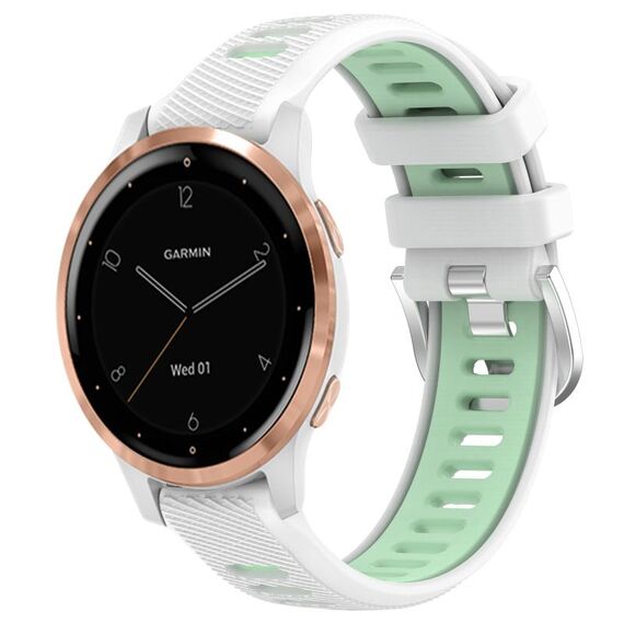 Per cinturino sportivo in silicone con fibbia in acciaio bicolore da 18 mm Garmin Active S (bianco + verde acqua)