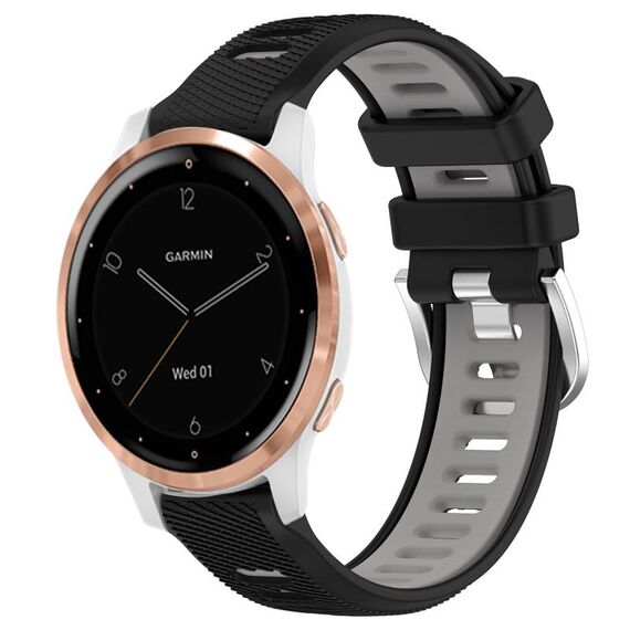 Per cinturino sportivo in silicone con fibbia in acciaio bicolore da 18 mm Garmin Active S (nero + grigio)