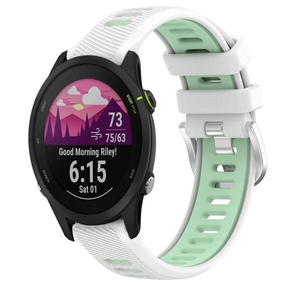 Per Garmin Forerunner 255S 18mm Cinturino sportivo in silicone con fibbia in acciaio bicolore (bianco + verde acqua)
