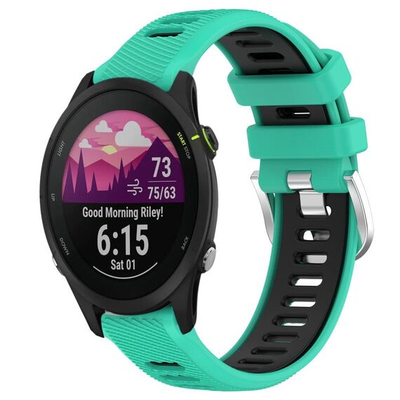 Per Garmin Forerunner 255S 18mm cinturino sportivo in silicone con fibbia in acciaio bicolore (blu lago + nero)