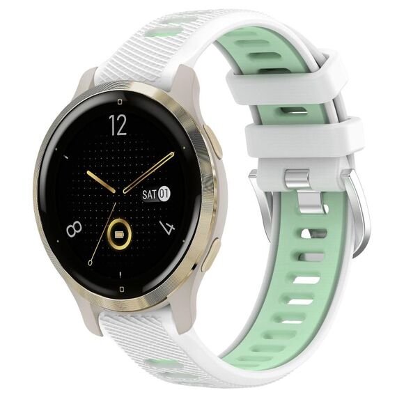 Per Garmin Venu 2S 18mm Cinturino sportivo in silicone con fibbia in acciaio bicolore (bianco + verde acqua)