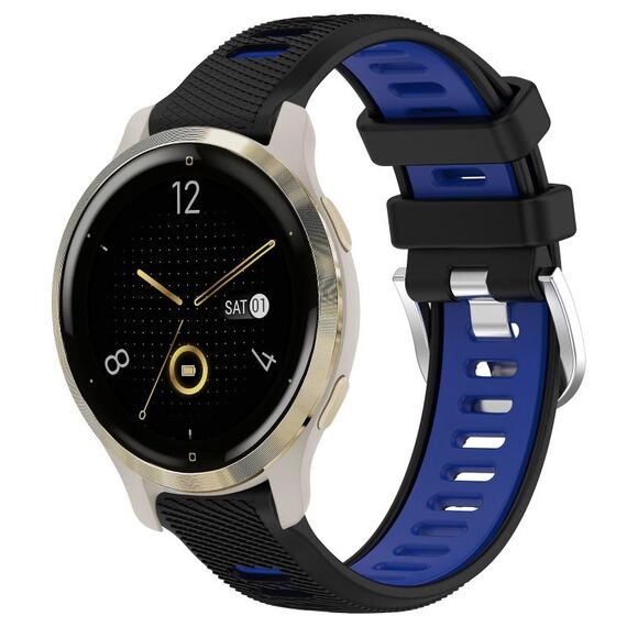 Per Garmin Venu 2S 18mm cinturino sportivo in silicone con fibbia in acciaio bicolore (nero + blu)