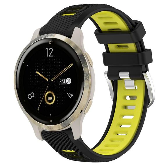 Per Garmin Venu 2S 18mm Cinturino sportivo in silicone con fibbia in acciaio bicolore (nero + verde lime)